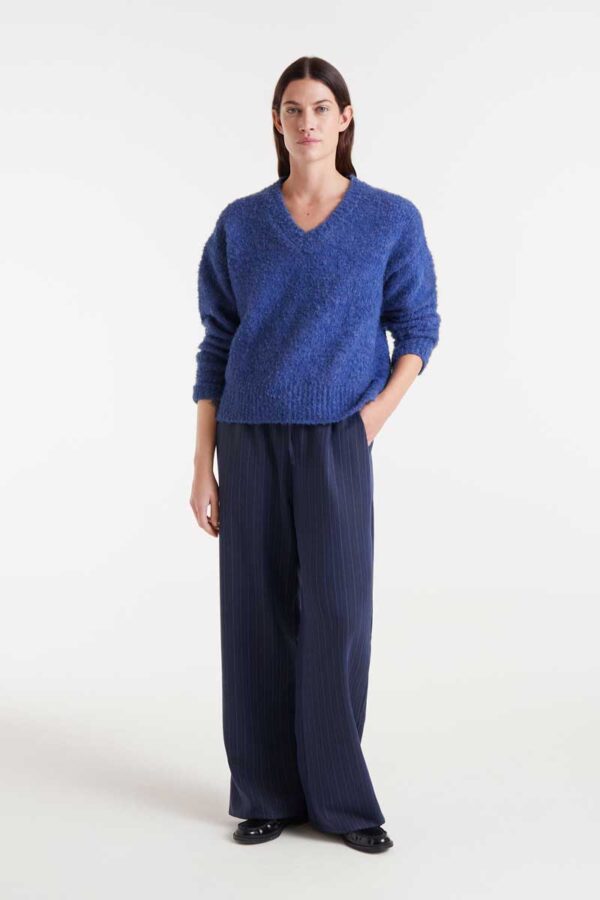 Blue pinstriped trousers