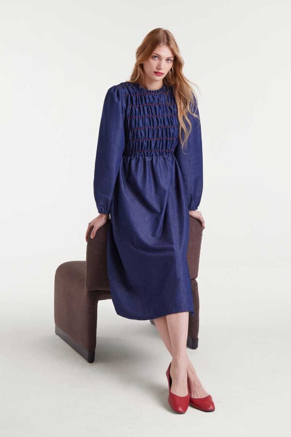 100% cotton blue chambray midi dress