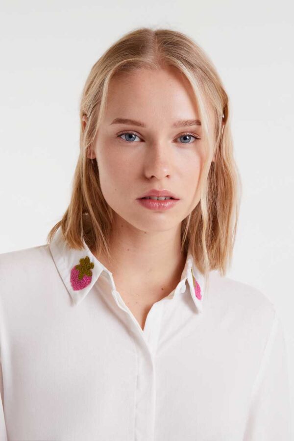 White shirt with strawberry embroidery