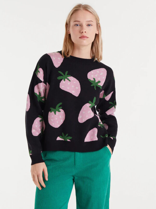 Jacquard knit sweater with Morango print
