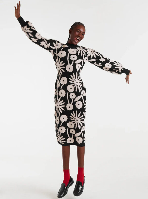 Tofu print jacquard midi dress
