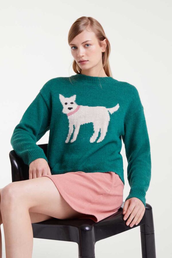 Jacquard knit sweater with schnauzer dog print