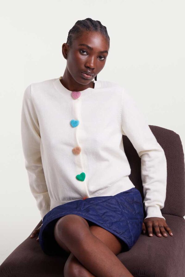 White knitted cardigan with heart detail